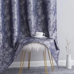 HLC.ME Blackout Curtains Serenity Floral 100% Complete Blackout Grommet Curtains - Navy Blue - Set Of 2
