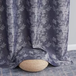 HLC.ME Blackout Curtains Serenity Floral 100% Complete Blackout Grommet Curtains - Navy Blue - Set Of 2