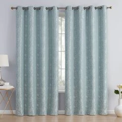 HLC.ME Serenity Floral 100% Complete Blackout Grommet Curtains - Seafoam Green - Set Of 2