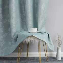 HLC.ME Serenity Floral 100% Complete Blackout Grommet Curtains - Seafoam Green - Set Of 2