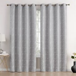 HLC.ME Serenity Floral 100% Complete Blackout Grommet Curtains - Light Grey - Set Of 2