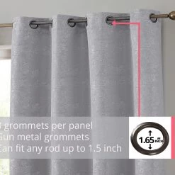 HLC.ME Serenity Floral 100% Complete Blackout Grommet Curtains - Light Grey - Set Of 2 11 HLC.ME Serenity Floral 100% Complete Blackout Grommet Curtains - Light Grey - Set Of 2
