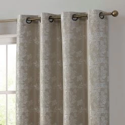HLC.ME Serenity Floral 100% Complete Blackout Grommet Curtains - Taupe - Set Of 2