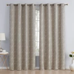 HLC.ME Serenity Floral 100% Complete Blackout Grommet Curtains - Taupe - Set Of 2