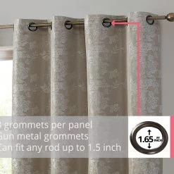 HLC.ME Serenity Floral 100% Complete Blackout Grommet Curtains - Taupe - Set Of 2