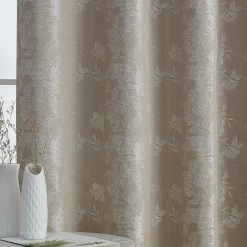 HLC.ME Serenity Floral 100% Complete Blackout Grommet Curtains - Taupe - Set Of 2