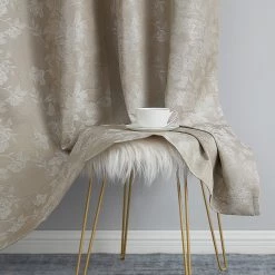 HLC.ME Serenity Floral 100% Complete Blackout Grommet Curtains - Taupe - Set Of 2