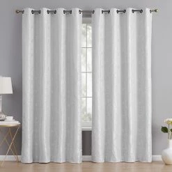 HLC.ME Serenity Floral 100% Complete Blackout Grommet Curtains - White - Set Of 2
