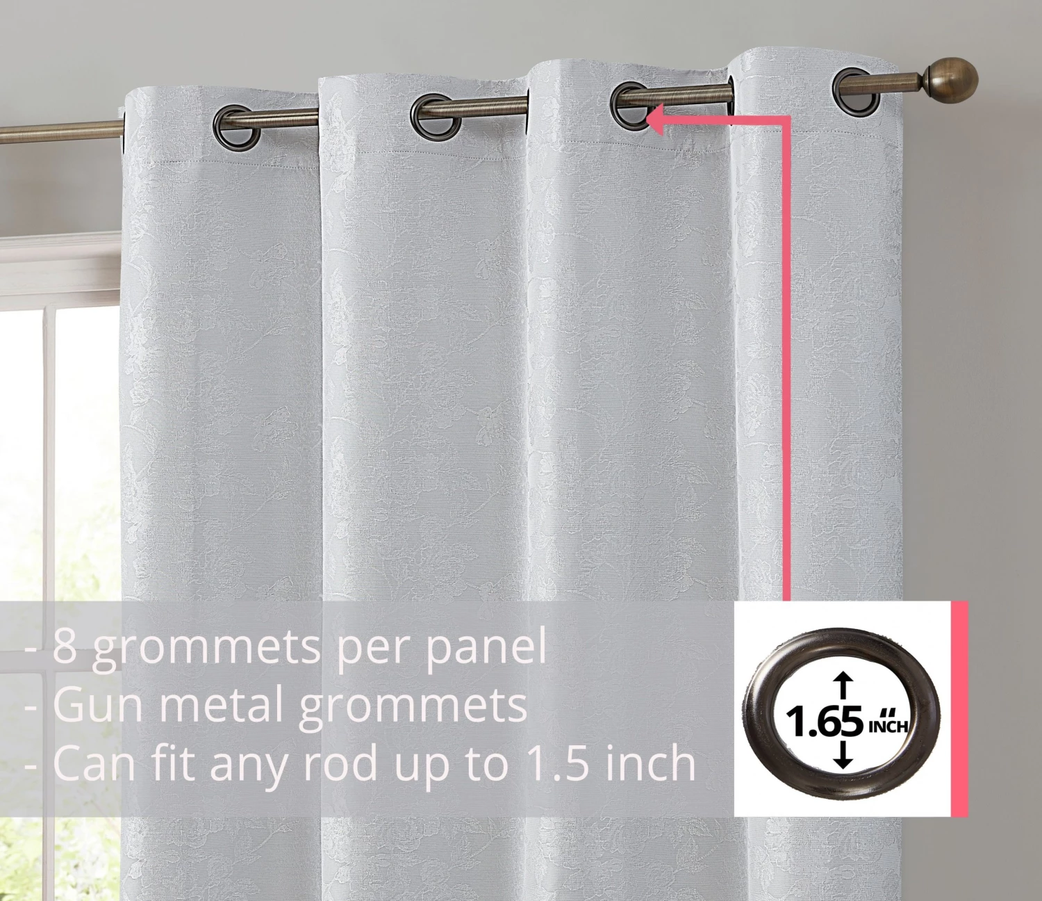 HLC.ME Serenity Floral 100% Complete Blackout Grommet Curtains - White - Set Of 2 5 HLC.ME Serenity Floral 100% Complete Blackout Grommet Curtains - White - Set Of 2