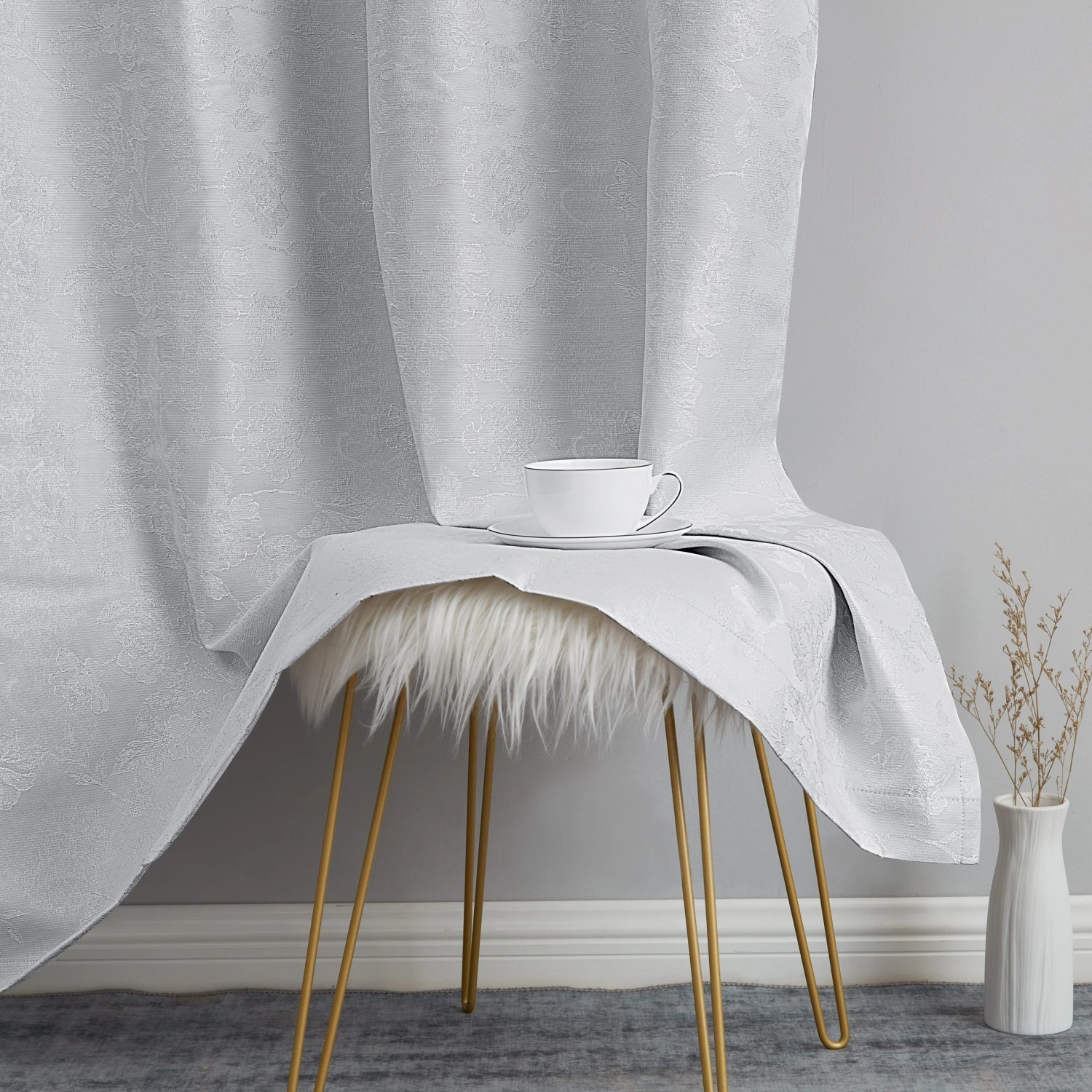 HLC.ME Serenity Floral 100% Complete Blackout Grommet Curtains - White - Set Of 2 7 HLC.ME Serenity Floral 100% Complete Blackout Grommet Curtains - White - Set Of 2