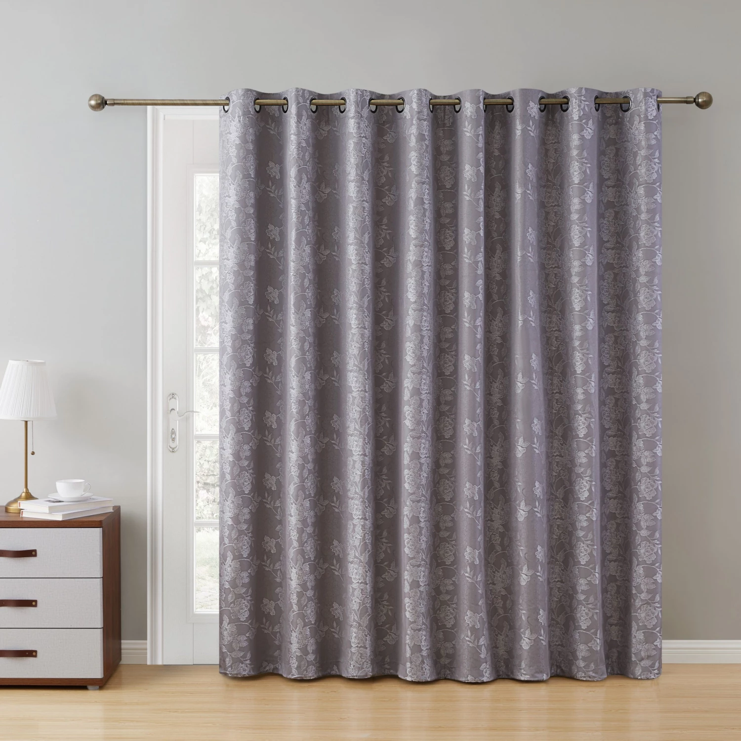 HLC.ME Serenity Floral 100% Blackout Grommet Patio Door Panel - Grey Faux Linen Curtains 4 HLC.ME Serenity Floral 100% Blackout Grommet Patio Door Panel - Grey Faux Linen Curtains