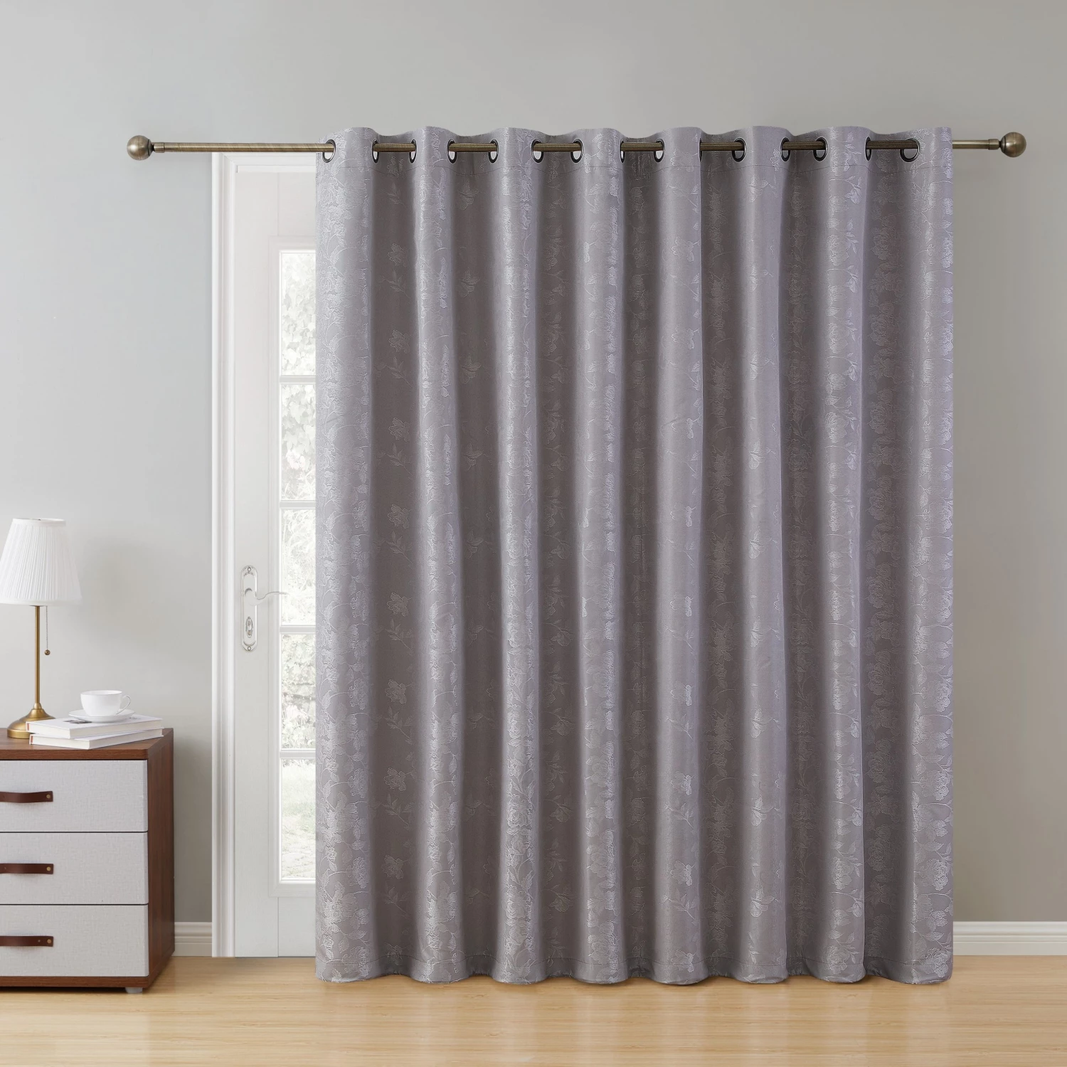 HLC.ME Serenity Floral 100% Blackout Grommet Patio Door Panel - Light Grey 4 HLC.ME Serenity Floral 100% Blackout Grommet Patio Door Panel - Light Grey