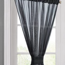 HLC.ME Sheer French Door Curtains - Charcoal Grey - Set Of 2 Faux Linen Curtains