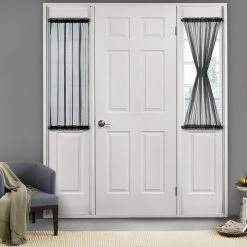 HLC.ME Sheer French Door Curtains - Charcoal Grey - Set Of 2 Faux Linen Curtains