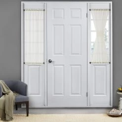 HLC.ME Faux Linen Curtains Sheer French Door Curtains - Ivory - Set Of 2