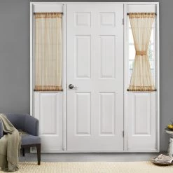 HLC.ME Faux Linen Curtains Sheer French Door Curtains - Antique Taupe - Set Of 2