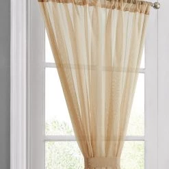 HLC.ME Faux Linen Curtains Sheer French Door Curtains - Antique Taupe - Set Of 2