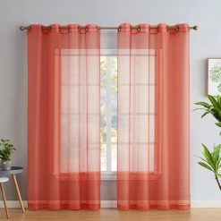 HLC.ME Sheer Grommet Curtain Panels - Coral Pink - Set Of 2