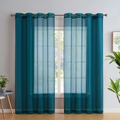 Sheer Curtains HLC.ME Sheer Grommet Curtain Panels - Grey Teal - Set Of 2