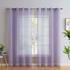 HLC.ME Sheer Grommet Curtain Panels - Light Purple - Set Of 2