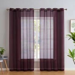 HLC.ME Sheer Grommet Curtain Panels - Plum - Set Of 2 Sheer Curtains