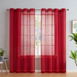 Sheer Curtains HLC.ME Sheer Grommet Curtain Panels - Red - Set Of 2