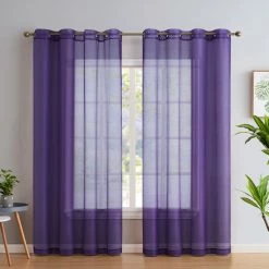 HLC.ME Sheer Grommet Curtain Panels - Violet - Set Of 2 Sheer Curtains