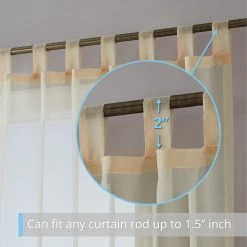 HLC.ME Lucento Sheer Tab Top Curtain Panels - Beige - Set Of 2