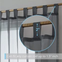 HLC.ME Lucento Sheer Tab Top Curtain Panels - Charcoal Grey - Set Of 2