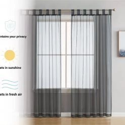 HLC.ME Lucento Sheer Tab Top Curtain Panels - Charcoal Grey - Set Of 2
