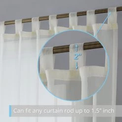 HLC.ME Lucento Sheer Tab Top Curtain Panels - Ivory - Set Of 2