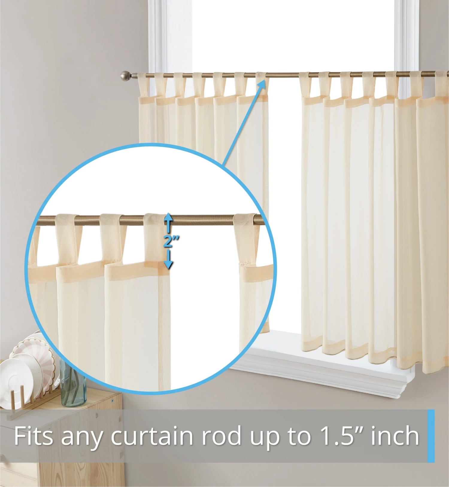 HLC.ME Lucento Sheer Tab Top Tiers - Beige - Set Of 2 4 HLC.ME Lucento Sheer Tab Top Tiers - Beige - Set Of 2