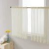 HLC.ME Faux Linen Curtains Lucento Sheer Rod Pocket Cafe Tier Panels - Beige - Set Of 2