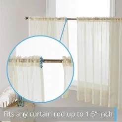 HLC.ME Faux Linen Curtains Lucento Sheer Rod Pocket Cafe Tier Panels - Beige - Set Of 2
