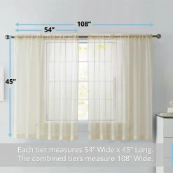 HLC.ME Faux Linen Curtains Lucento Sheer Rod Pocket Cafe Tier Panels - Beige - Set Of 2