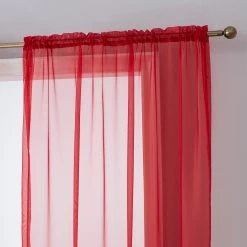 HLC.ME Sheer Curtains Lucento Sheer Rod Pocket Curtain Panels - Red - Set Of 2