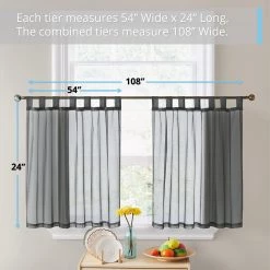 HLC.ME Faux Linen Curtains Lucento Sheer Tab Top Tiers - Charcoal Grey - Set Of 2 7 HLC.ME Faux Linen Curtains Lucento Sheer Tab Top Tiers - Charcoal Grey - Set Of 2