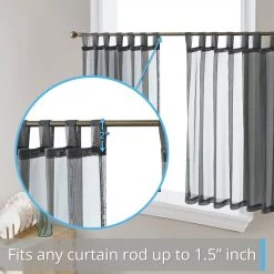 HLC.ME Faux Linen Curtains Lucento Sheer Tab Top Tiers - Charcoal Grey - Set Of 2