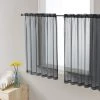 HLC.ME Lucento Sheer Rod Pocket Cafe Tier Panels - Charcoal Grey - Set Of 2 Faux Linen Curtains 1 HLC.ME Lucento Sheer Rod Pocket Cafe Tier Panels - Charcoal Grey - Set Of 2 Faux Linen Curtains
