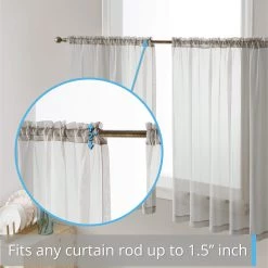 HLC.ME Lucento Sheer Rod Pocket Cafe Tier Panels - Silver - Set Of 2 Faux Linen Curtains