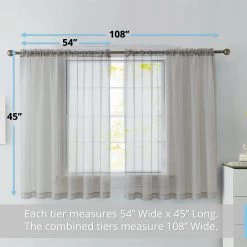 HLC.ME Lucento Sheer Rod Pocket Cafe Tier Panels - Silver - Set Of 2 Faux Linen Curtains