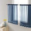 HLC.ME Lucento Sheer Rod Pocket Cafe Tier Panels - Navy Blue - Set Of 2 Faux Linen Curtains