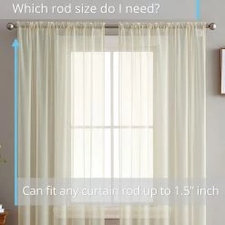 HLC.ME Lucento Sheer Rod Pocket Curtain Panels - Beige - Set Of 2 9 HLC.ME Lucento Sheer Rod Pocket Curtain Panels - Beige - Set Of 2