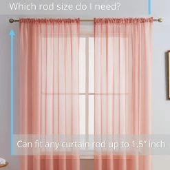 HLC.ME Lucento Sheer Rod Pocket Curtain Panels - Blush Pink - Set Of 2 Sheer Curtains