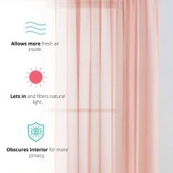 HLC.ME Lucento Sheer Rod Pocket Curtain Panels - Blush Pink - Set Of 2 Sheer Curtains
