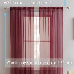 HLC.ME Lucento Sheer Rod Pocket Curtain Panels - Burgundy - Set Of 2 Sheer Curtains