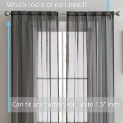 HLC.ME Sheer Curtains Lucento Sheer Rod Pocket Curtain Panels - Charcoal Grey - Set Of 2