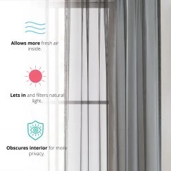 HLC.ME Sheer Curtains Lucento Sheer Rod Pocket Curtain Panels - Charcoal Grey - Set Of 2