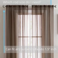 HLC.ME Lucento Sheer Rod Pocket Curtain Panels - Chocolate Brown - Set Of 2