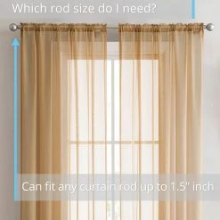 HLC.ME Lucento Sheer Rod Pocket Curtain Panels - Gold - Set Of 2 Sheer Curtains